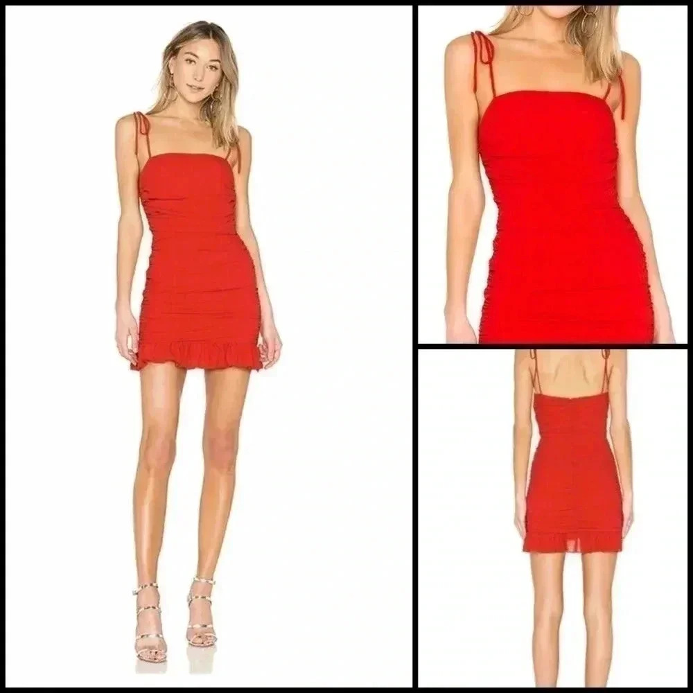 Lovers + Friends Amy Cherry Red Ruched Mini Dress Size S